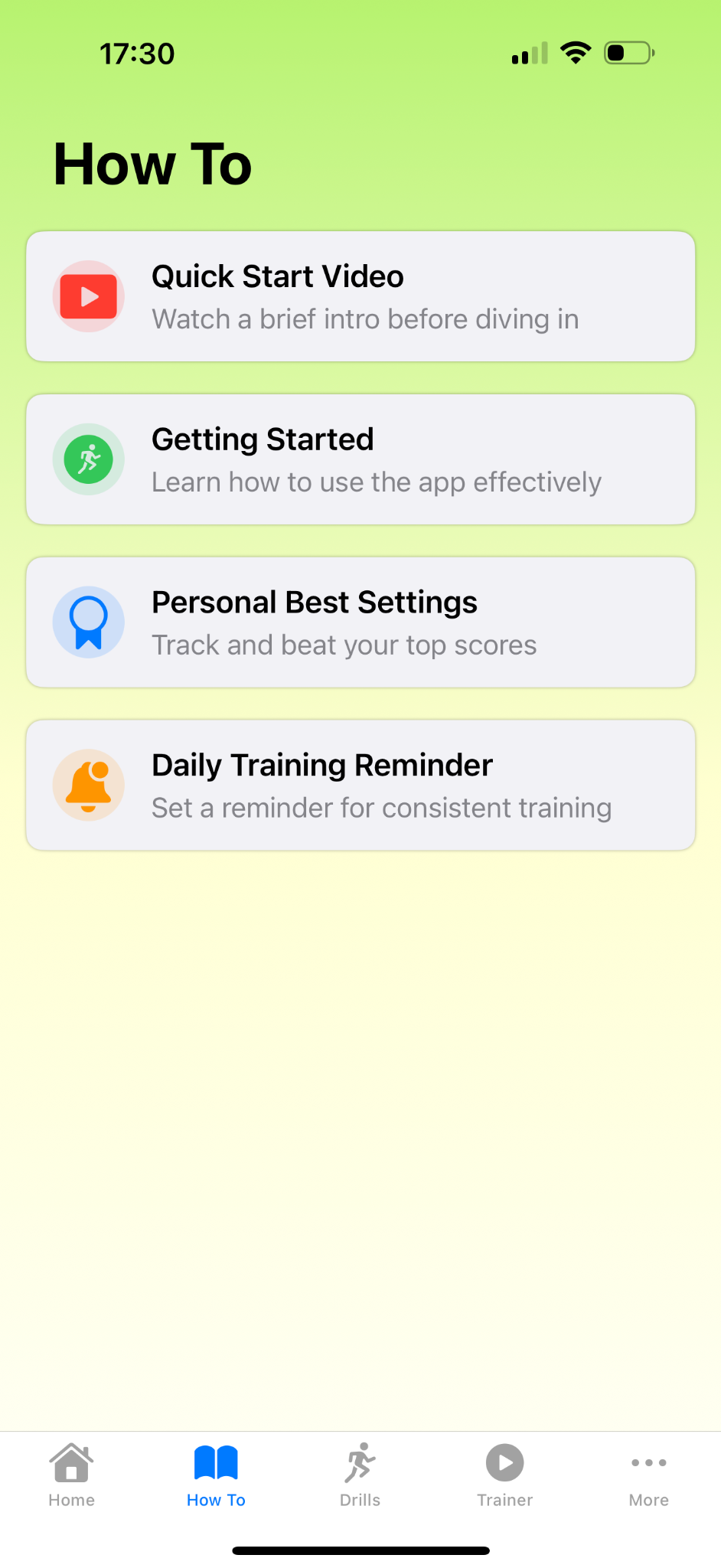 How To: quick start, getting started, personal best, reminders